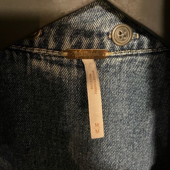 Free People Blue Hooded Distressed Denim Jean Jacket - Picture 3 of 4